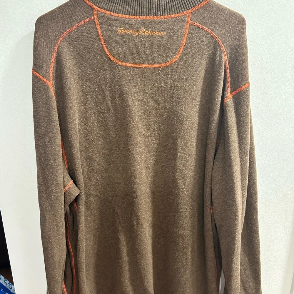 Tommy Bahama Sweater Mens XL Orange Quarter Zip Casual Reversible Sweater